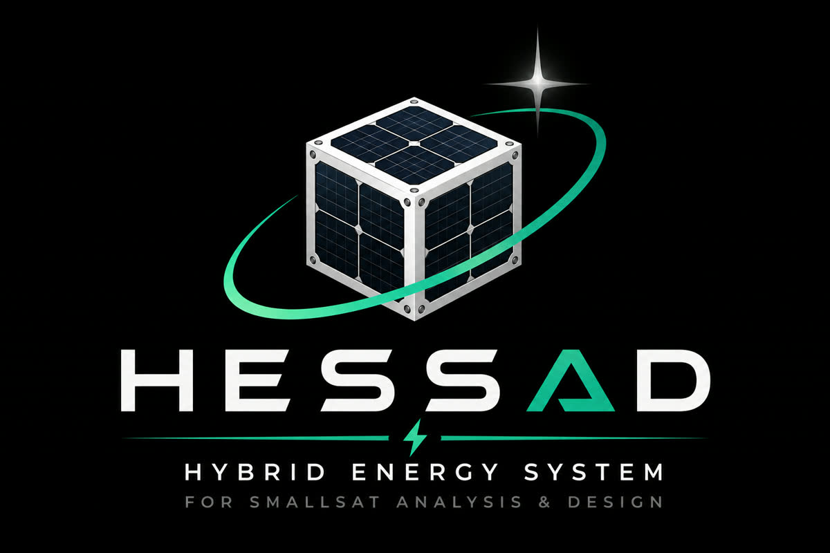 HESSAD logo - a CubeSat with solar panels inside a mint-green orbit ring, above the wordmark Hybrid Energy System for SmallSat Analysis and Design